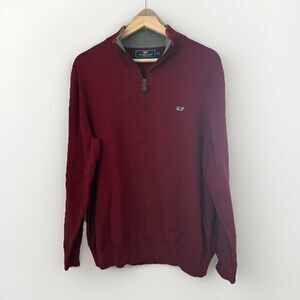 Vineyard Vines Hamilton Half Zip Pullover Cotton Sweater Golf Preppy Red Large